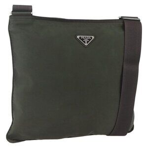 Authentic PRADA Shoulder Bag Nylon Khaki Silver